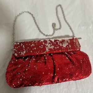 Red /Silver Side Sequin Clutch Bag